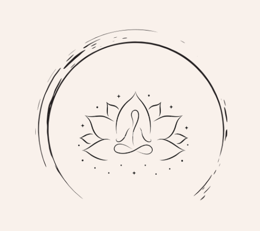 dessin fleur de lotus avec silhouette en position méditation entouré d'un cercle